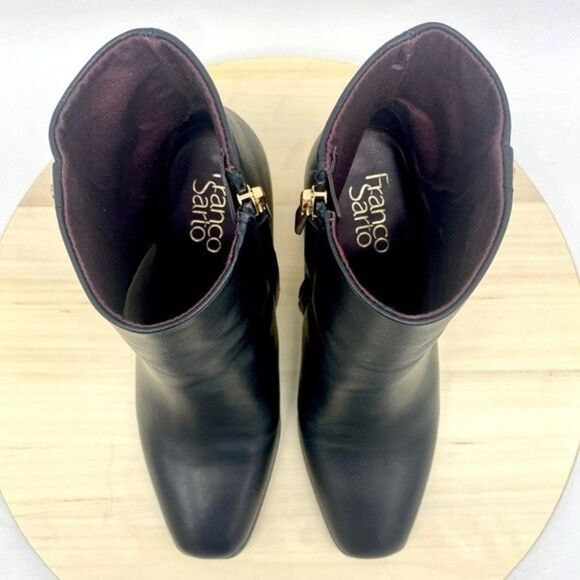 Franco Sarto Tiera Black Leather Gold Beveled Block Heel Ankle Boot Size 7M NEW! - Picture 5 of 10